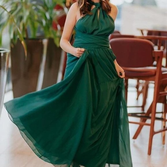 green Flowy Criss Cross Tie Split Thigh Dress - Picture 5 of 8